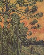 Vincent Van Gogh Pine Trees against a Red Sky with Setting Sun (nn04) oil painting on canvas